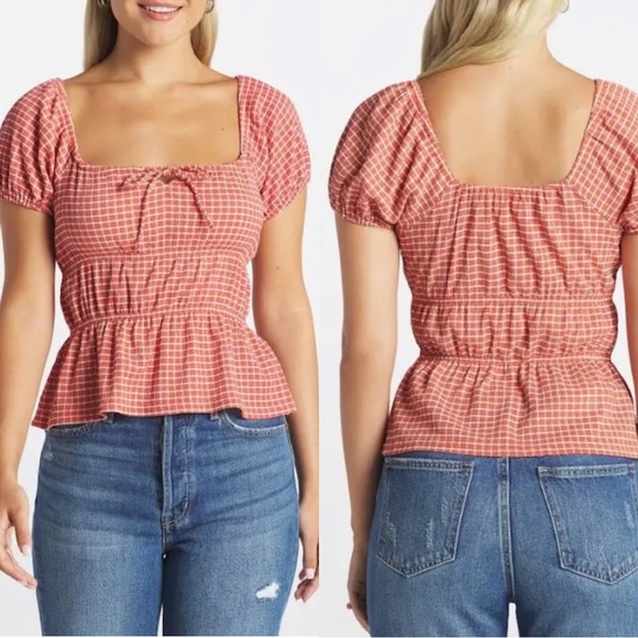 NWT Madewell Women's Omaha Peplum Gingham Tiered Keyhole Top - Picture 8 of 8